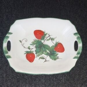 Ceramic Strawberry Candy Dish, White Red Green